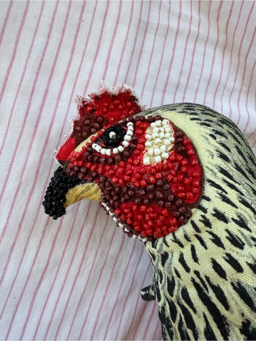 Chicken Hen-Shaped Accent Pillow beaded Decorative Pillow John Derian Like New